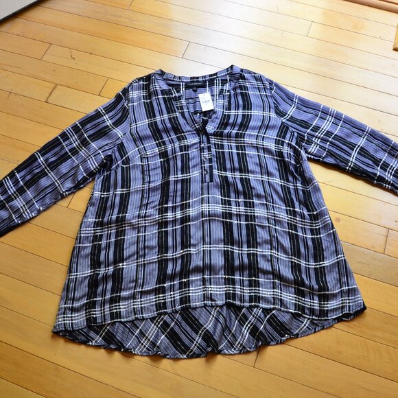 Lane Bryant Plaid Metallic Button Tunic Black 18/20 - Picture 1 of 12